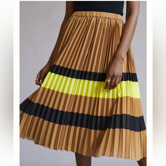 Anthropologie Maeve Pleated Stripe Midi Skirt SZ Small - Picture 2 of 4